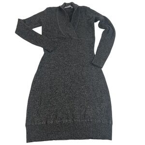Athleta Sweater Dress Womens Small Gray Merino Wool V Neck Long Sleeve‎ Knit